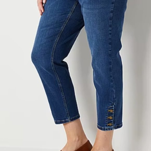 Liz Claiborne Amber Womens Mid Rise Straight Jeans with leg button detail - Picture 4 of 16
